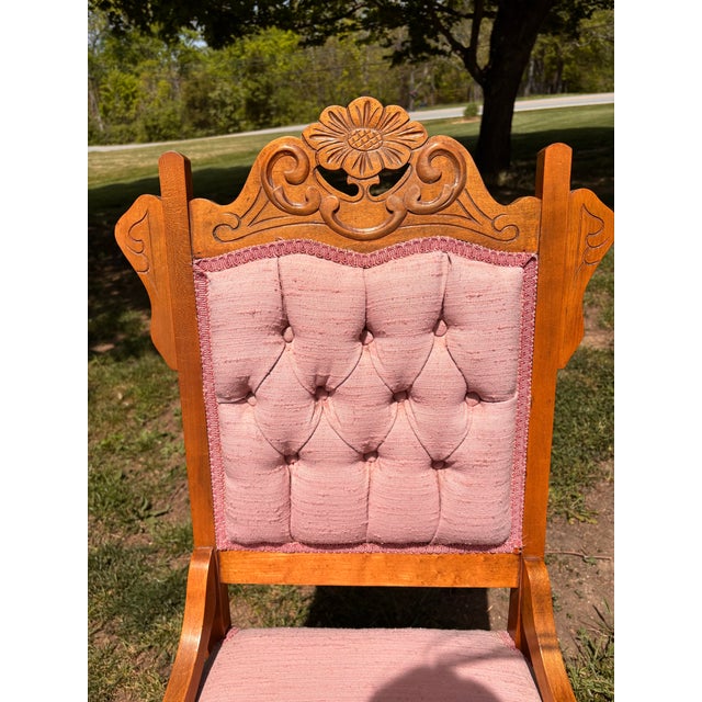 Antique Eastlake Victorian Parlour Side Chair With Pink Dupioni Silk Upholstery For Sale - Image 9 of 12
