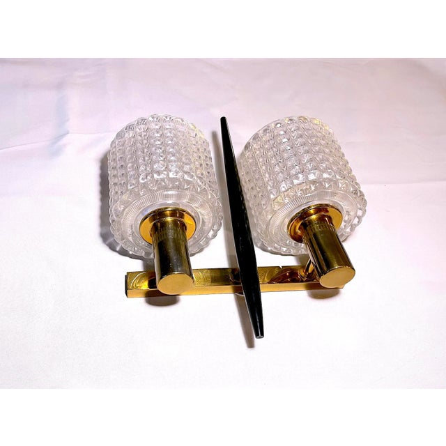 Mid-Century Brass & Crystal Wall Fixture Double Light by Carl Fagerlund, Sweden For Sale - Image 6 of 6