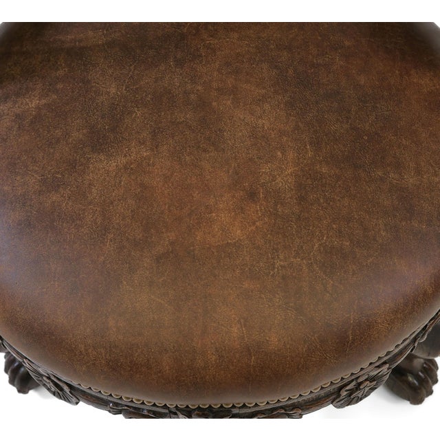 Brown 19th Century Carved Oak and Leather Burgermeister Chair For Sale - Image 8 of 14