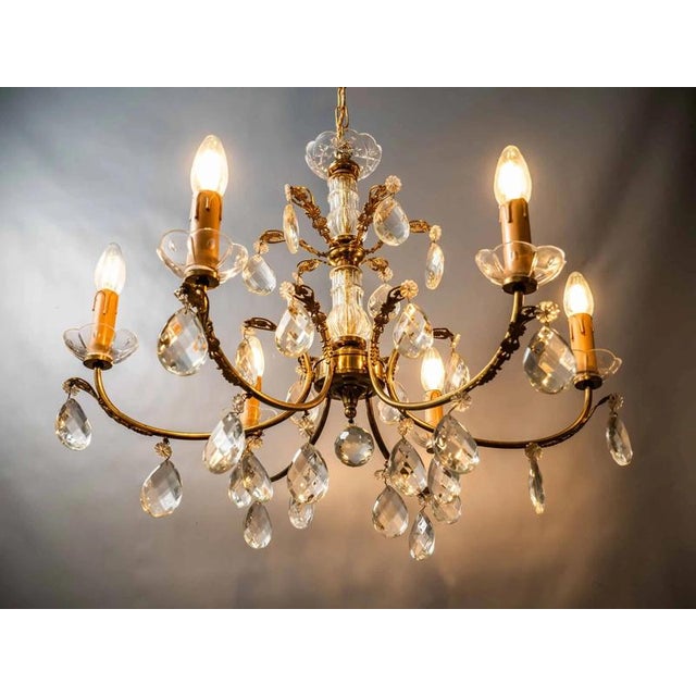 Goldenrod Brass Chandelier with Crystal Trimmings For Sale - Image 8 of 18