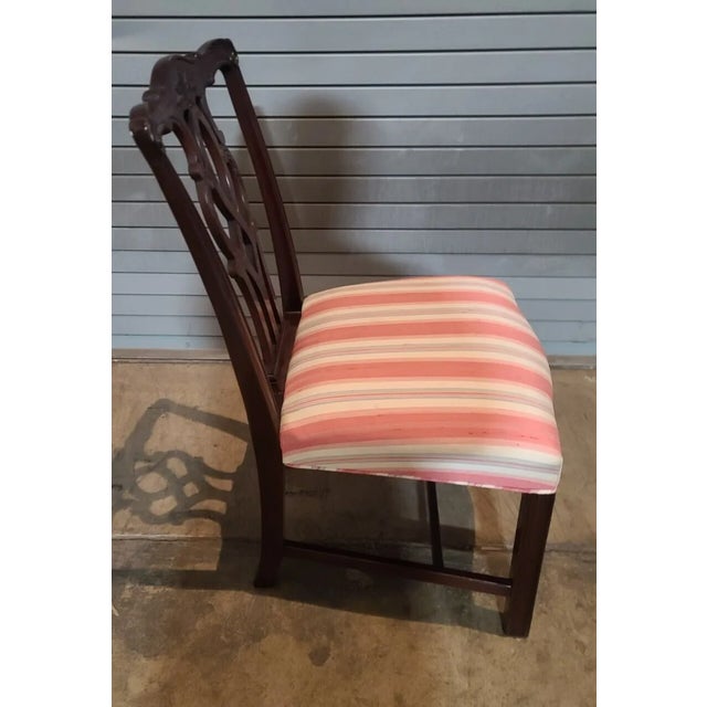 Late 20th Century Kindel Mahogany Chippendale Style Dinning Chairs Schumacher Fabric - Set of 8 For Sale - Image 5 of 9