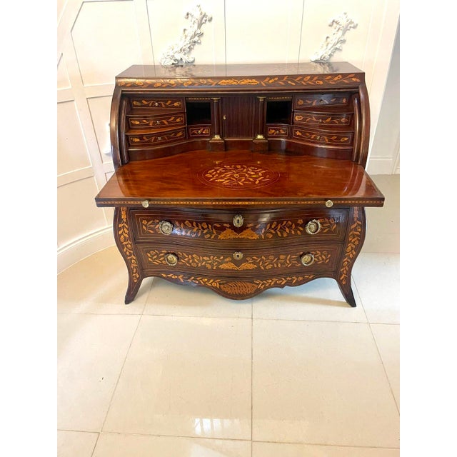 Late 18th Century Antique Mahogany Floral Marquetry Inlaid Cylinder Bureau, 1780s For Sale - Image 5 of 18