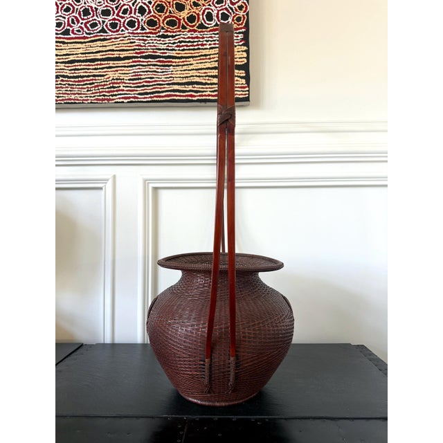 Wood Large Rare Japanese Bamboo Flower Basket Hahakago by Tokosai For Sale - Image 7 of 18