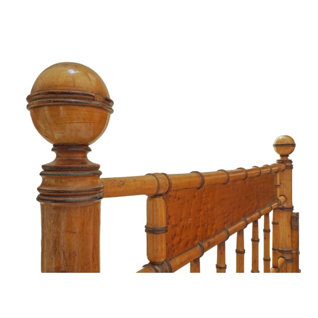 Antique Faux Bamboo Small Bed or Daybed Vintage Maple Wood Window Seat Bench French Style For Sale In Philadelphia - Image 6 of 8