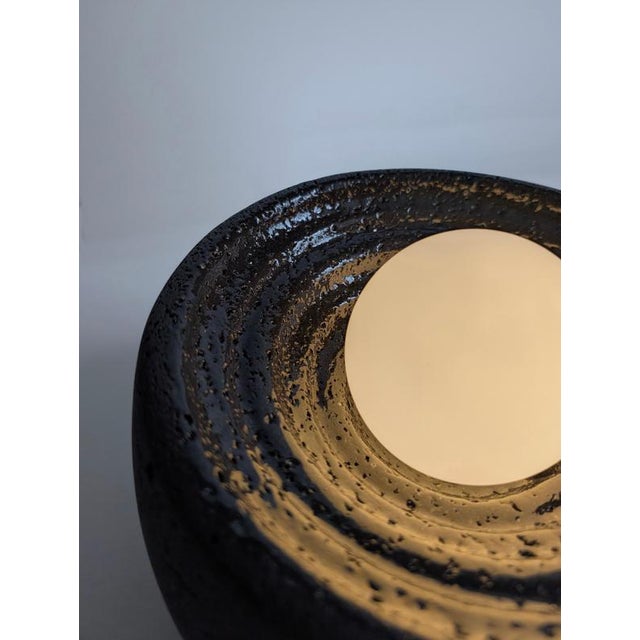 Black Caldera Partially Glazed Lava Stone Table Lamp by Clemence Birot For Sale - Image 8 of 18