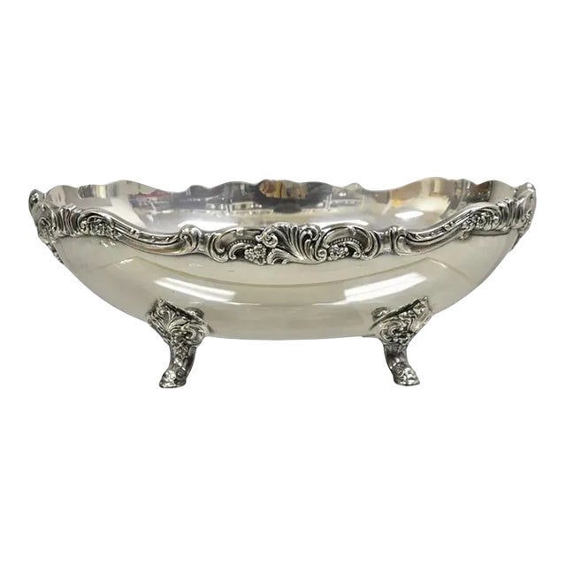 Vintage Wallace 214 Victorian Style Silver Plated Oval Footed Fruit Bowl For Sale