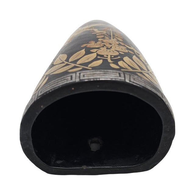 Art Deco Tokanabe Style Wall Pocket Vase Black Gilt Bird Floral Decor 9.5" Japan For Sale - Image 4 of 9