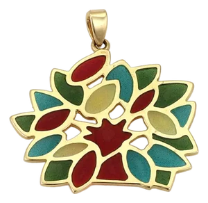 Mikimoto Plique-a-Jour Enamel 18k Yellow Gold Floral Charm Pendant