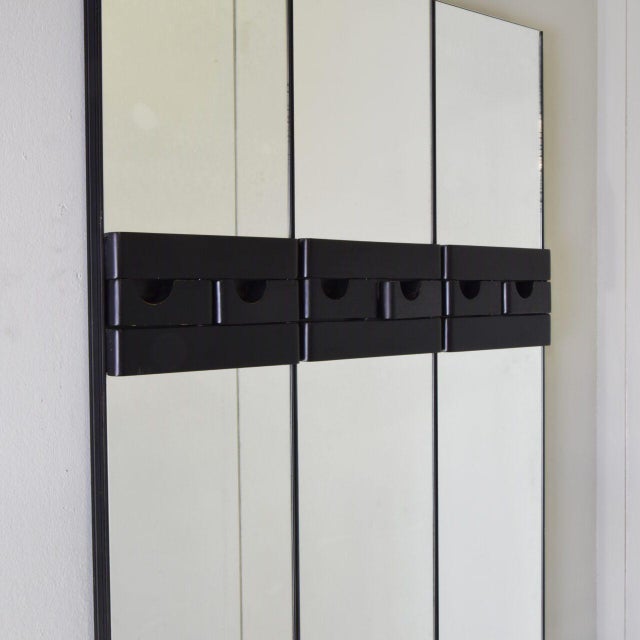 Black Italian Mirror Coat Rack on Three-Panel Glass and Black Lacquered Wood, 1980s For Sale - Image 8 of 11