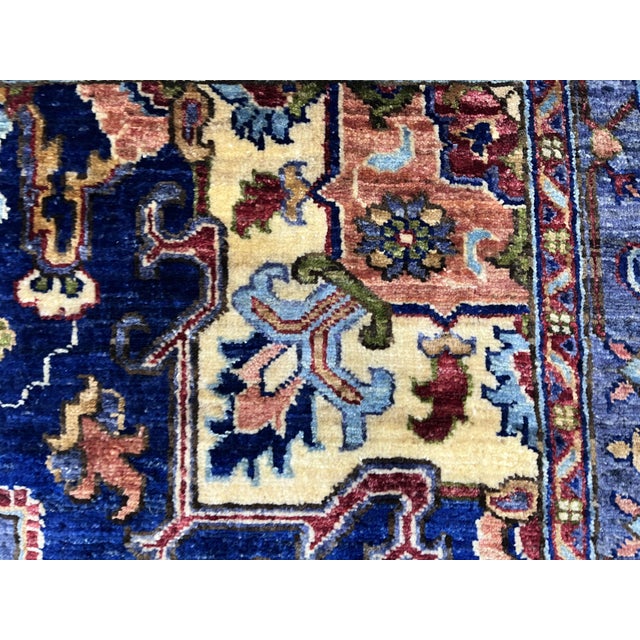 Blue Afghan Sultani Natural Dye Wool Rug, Persian Heriz Medallion Design, 5′9″ × 8′ For Sale - Image 9 of 14