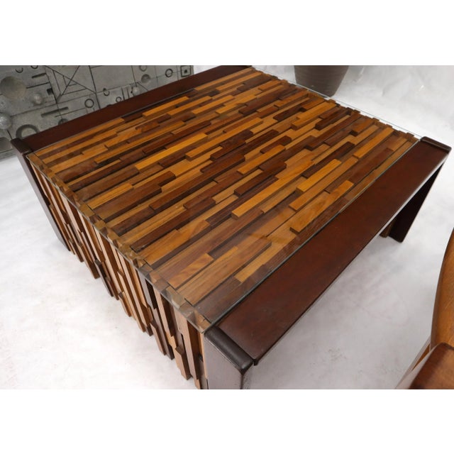 Wood Pair of Percival Lafer Coffee Table Brazilian Rosewood Exotic Wood Mosaic For Sale - Image 7 of 10
