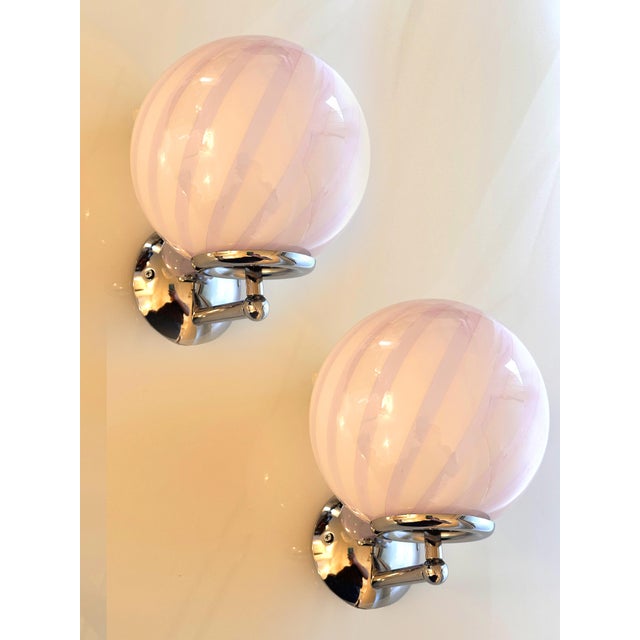 Murano Contemporary Pink Swirl “Rods” Murano Glass Wall Sconce-Set of Two For Sale - Image 4 of 5