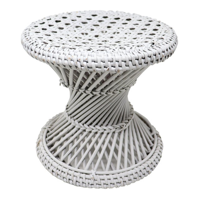 Vintage Small White Rattan Plant Stand For Sale