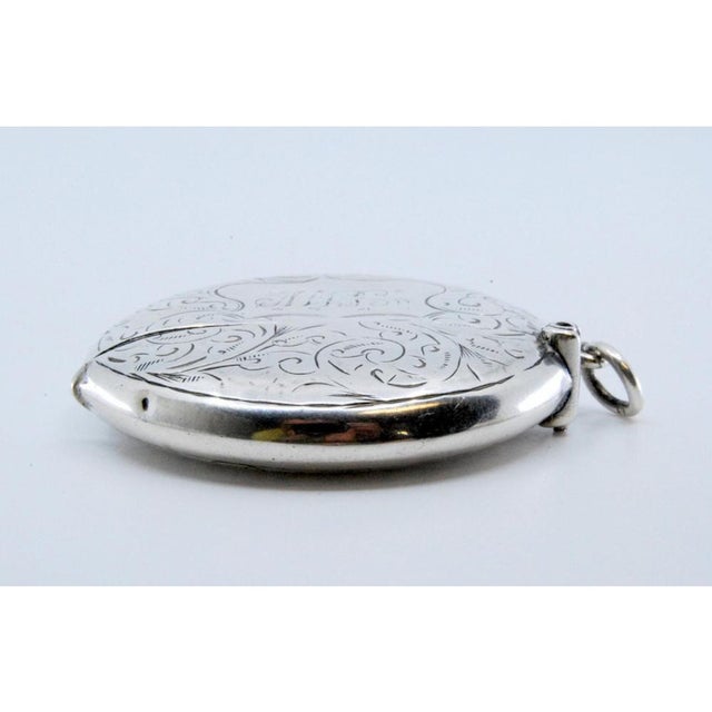 Silver Matchbox in Circular Shape with Engraved Plant Motifs For Sale - Image 10 of 11