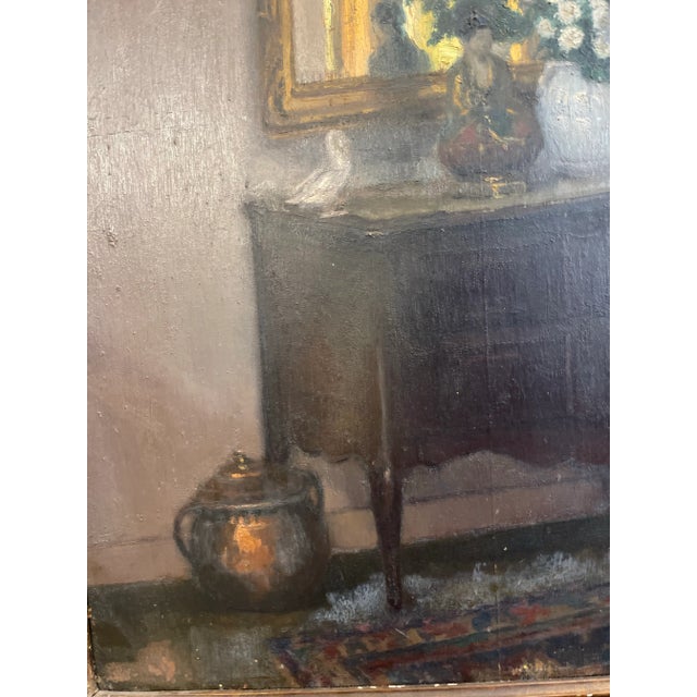 Wood 1930s Painting Scene "Parisian Interior" Signed Martin-Sauvaigo, France Oil Painting on Wood Panel For Sale - Image 7 of 12
