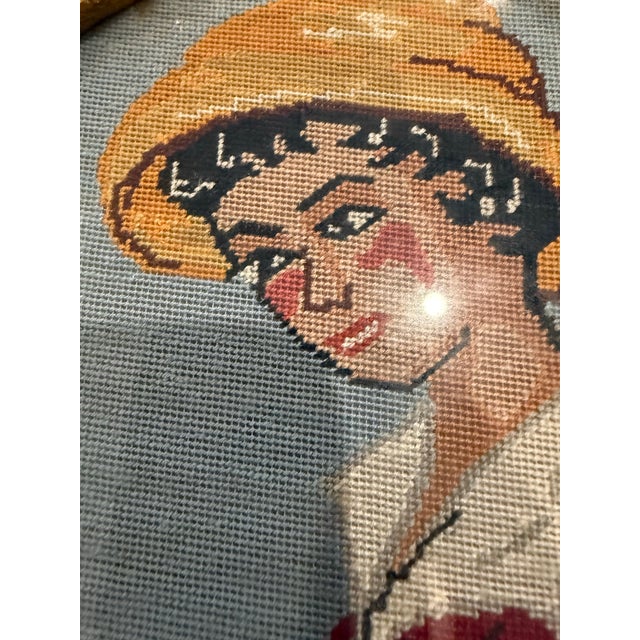 Vintage Custom Framed Needlepoint Boy/Man With Violin/Fiddle For Sale - Image 4 of 6