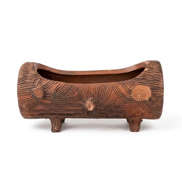 A Pair of Vintage Faux Bois Terracotta Log Planters For Sale - Image 4 of 9