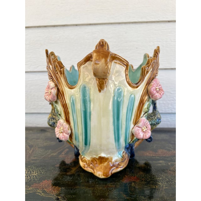 Antique French Majolica Jardinière Planter Peacock Onnaing Large Cache Pot C1880 For Sale - Image 15 of 18