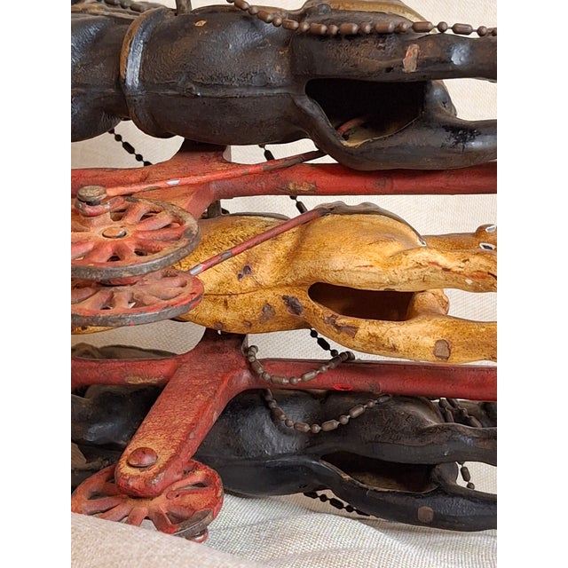 Large Vintage 21" Cast Iron 3-Horse Fire Pumper Wagon Toy - Utexiqual / Kenton Style For Sale In Boston - Image 6 of 18