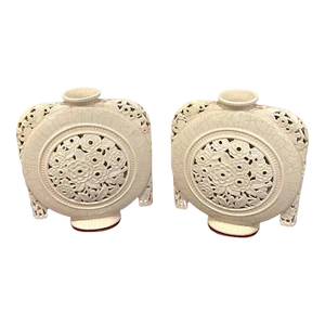 1920s French Art Deco Pierced Moon Flask Vases by, Henri Chaumeil - A Pair