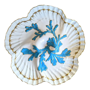 Antique English Brownfield Porcelain Oyster Plate Made for Tiffany & Co. In Blue