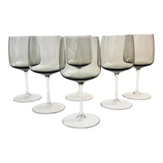 Mid Century "Cora" Smoke Glass Wine Glasses by Peill & Putzler, Germany - 11 Ounces - Set of 6 For Sale