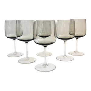 Mid Century "Cora" Smoke Glass Wine Glasses by Peill & Putzler, Germany - 11 Ounces - Set of 6