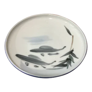 Vintage Japanese Asian Sushi Sashimi Pedestal Plate Hand Painted Blue Fish