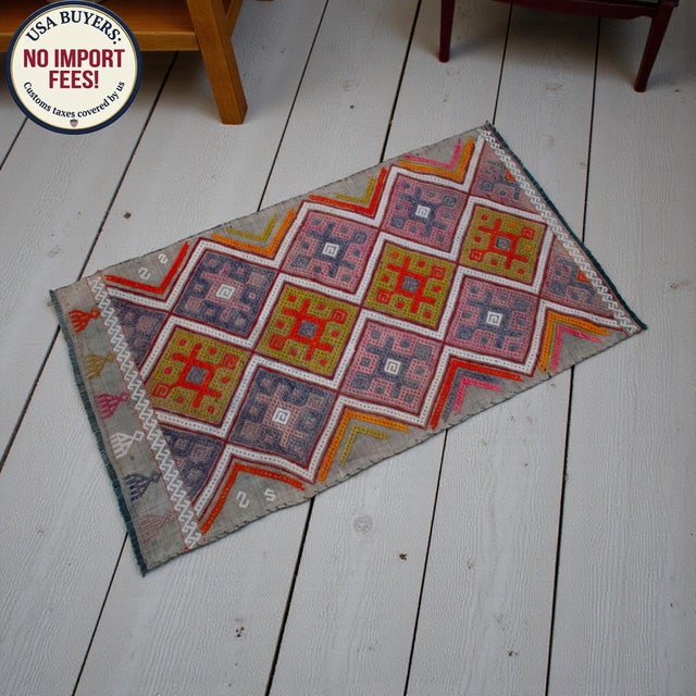 Textile Hand-Made Braided Turkish Small Rug Cicim Kilim Wool Doormat Accent Rug For Sale - Image 7 of 13