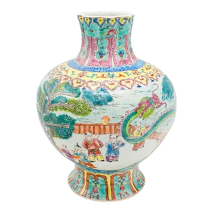 1940s Vintage Art Deco Chinese Ceramic Oriental Baluster Vase