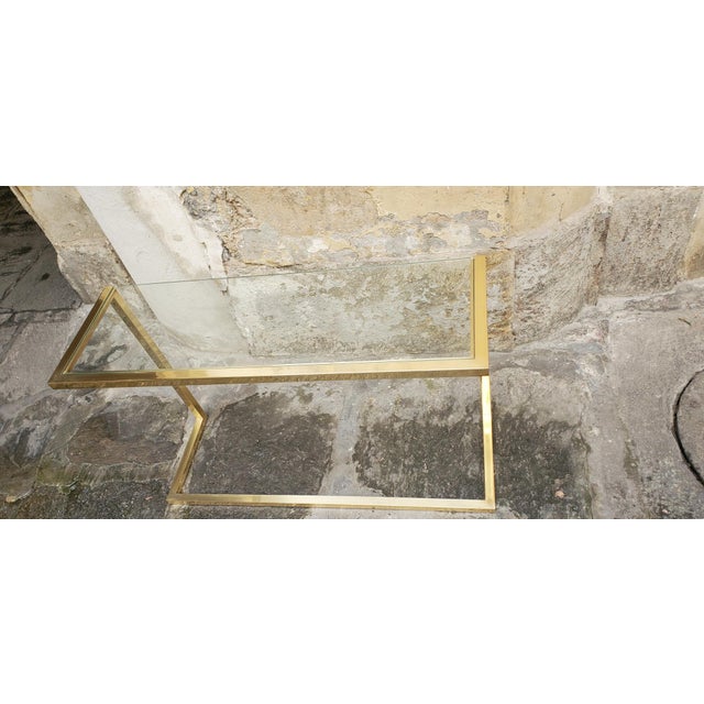 1970s brass console table, original glass top, Italian manufacture