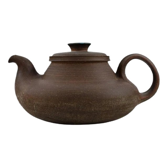 Ceramic Teapot with Blue Glazed Lid Knob by Nils Kähler for Kähler For Sale