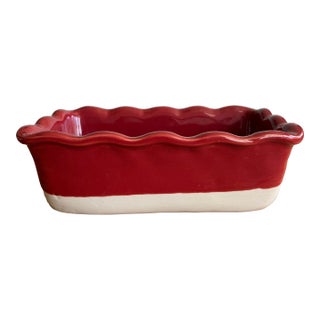 Red Emile Henry Stoneware Ruffle Loaf Pan (Model 6184) For Sale