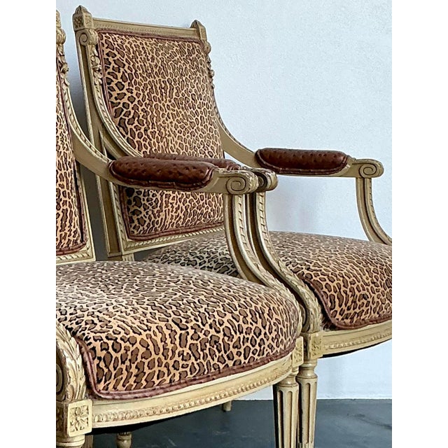 Vintage Regency Leopard Fauteuil Chairs - A Pair For Sale In West Palm - Image 6 of 12