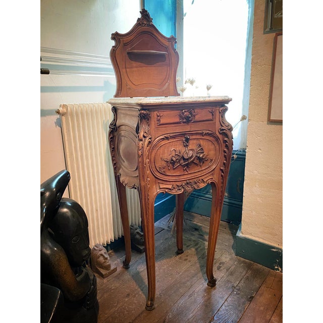 Wood Louis XV Style Bedside Table in Carved Walnut, 1890s For Sale - Image 7 of 7