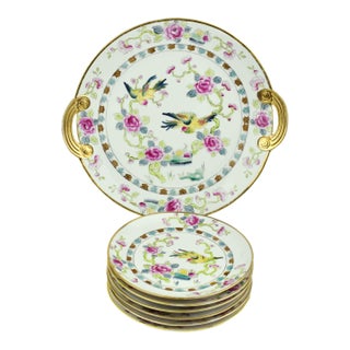 Early 1910's Hand Painted Morimura Brothers Nippon Cake Platter and 6 Plates Set For Sale