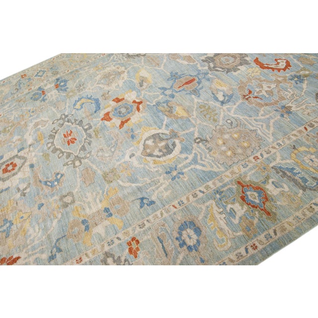 Early 21st Century Blue Handmade Modern Sultanabad Wool Rug With Allover Pattern For Sale In New York - Image 6 of 7