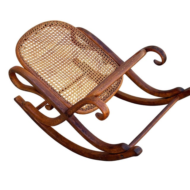 1900-1909 Vienna Secession Bent Oak & Cane Rocking Foot W/ Bolt Stool by Thonet No.7001 For Sale In Los Angeles - Image 6 of 8