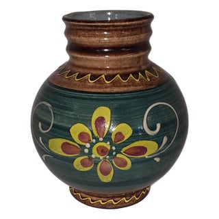 Vintage Ceramic Vase with Floral Motif, 1980s For Sale