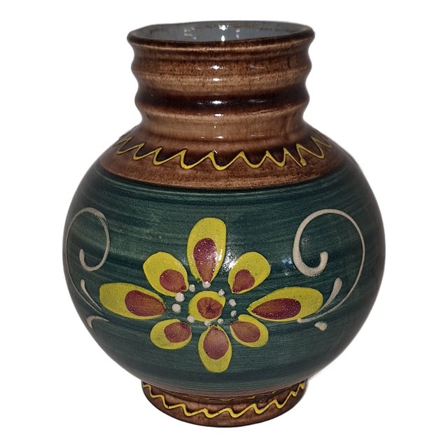 Vintage Ceramic Vase with Floral Motif, 1980s For Sale