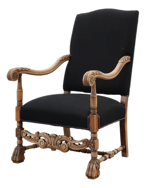Antique Louis XIII Chair in Black Linen, France, 1800s
