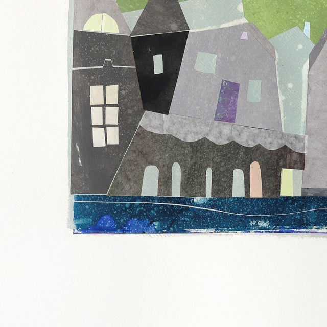 2020s Seaside - Abstract Cool Tone Landscape Collage Mixed Media Art on Paper Original Artwork by Maria C Bernhardsson For Sale - Image 5 of 7