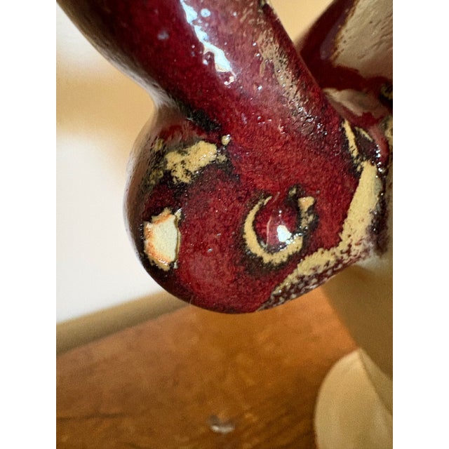 Vintage Red & Cream Studio Pottery Double Handled Vessel For Sale In San Francisco - Image 6 of 11