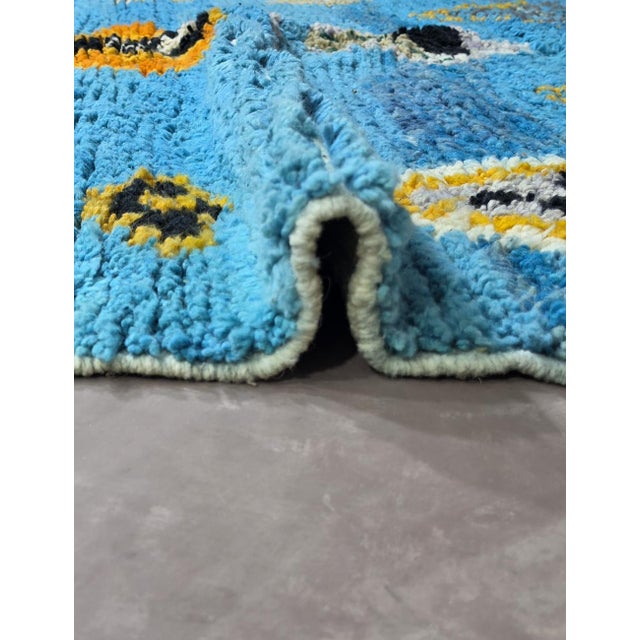 Blue Blue Handwoven Berber Wool Rug - 8.9 X 7.2 Ft For Sale - Image 8 of 9