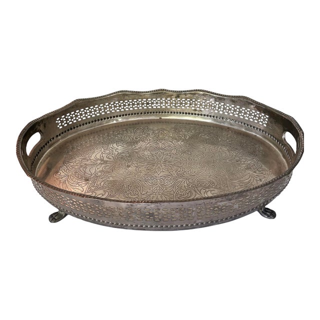 Vintage XL Castilian Imports Oval Footed Serving Tray For Sale