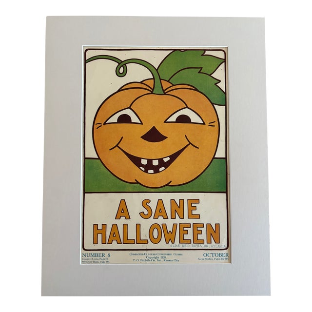 Original Vintage 1930s Character Culture Poster, "A Sane Halloween" 16x20 Mat For Sale