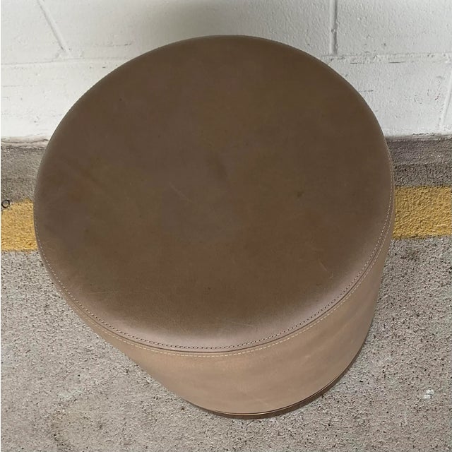 Modern Global Views Taupe Leather Latitudes Ottoman For Sale - Image 3 of 4