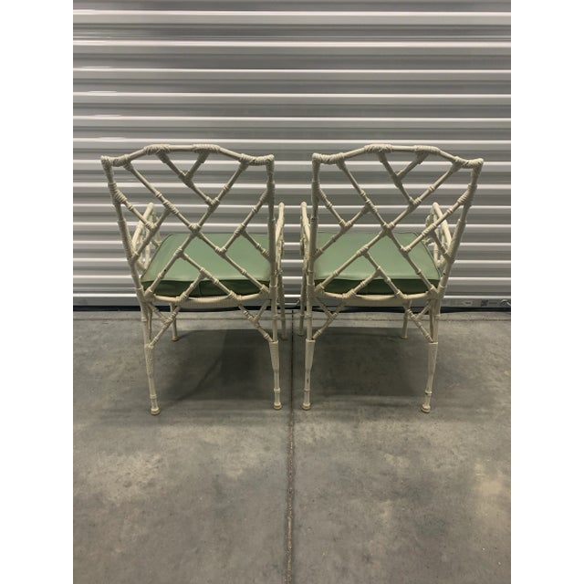 Vintage Pair of 1960’s Faux Bamboo Chippendale Style Metal Garden Chairs For Sale - Image 4 of 7