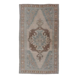 Mid Century Turkish Oushak Rug in Wool With Sub-Geometric Etched Medallion Design For Sale