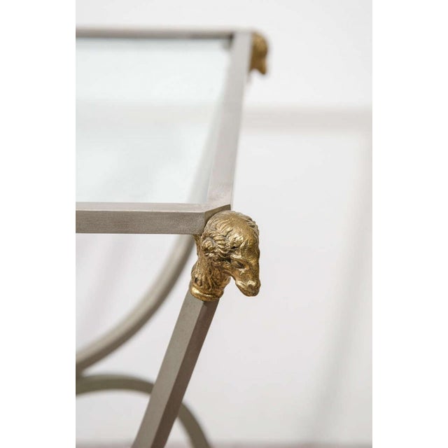 Mid-Century Modern Maison Jansen Brushed Steel & Brass Ram's Head & Hooves Tables - a Pair For Sale - Image 3 of 7